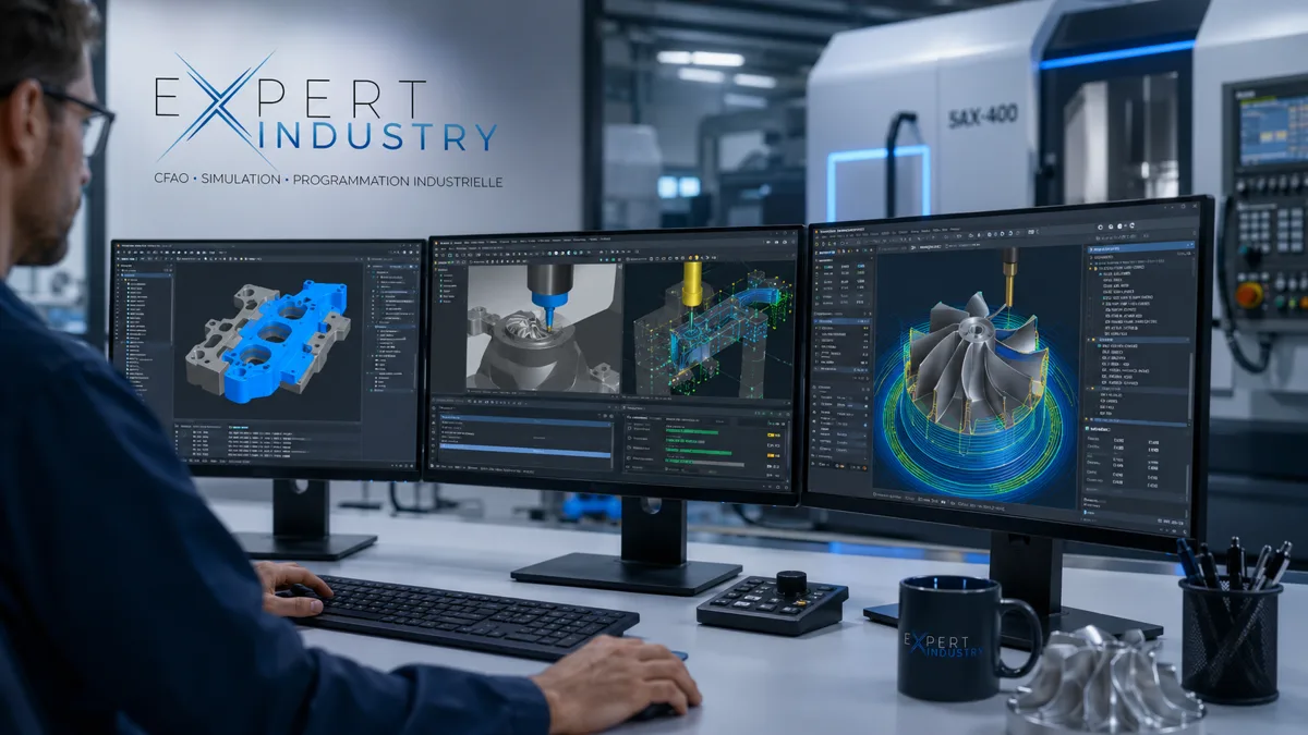 Poste CFAO avec simulation CN, trajectoires 5 axes et programmation industrielle