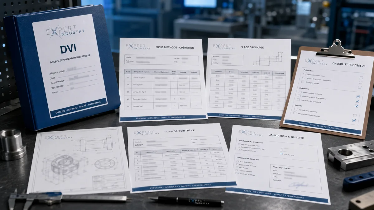 Dossier de validation industrielle, fiches méthodes, plans de contrôle et checklist processus